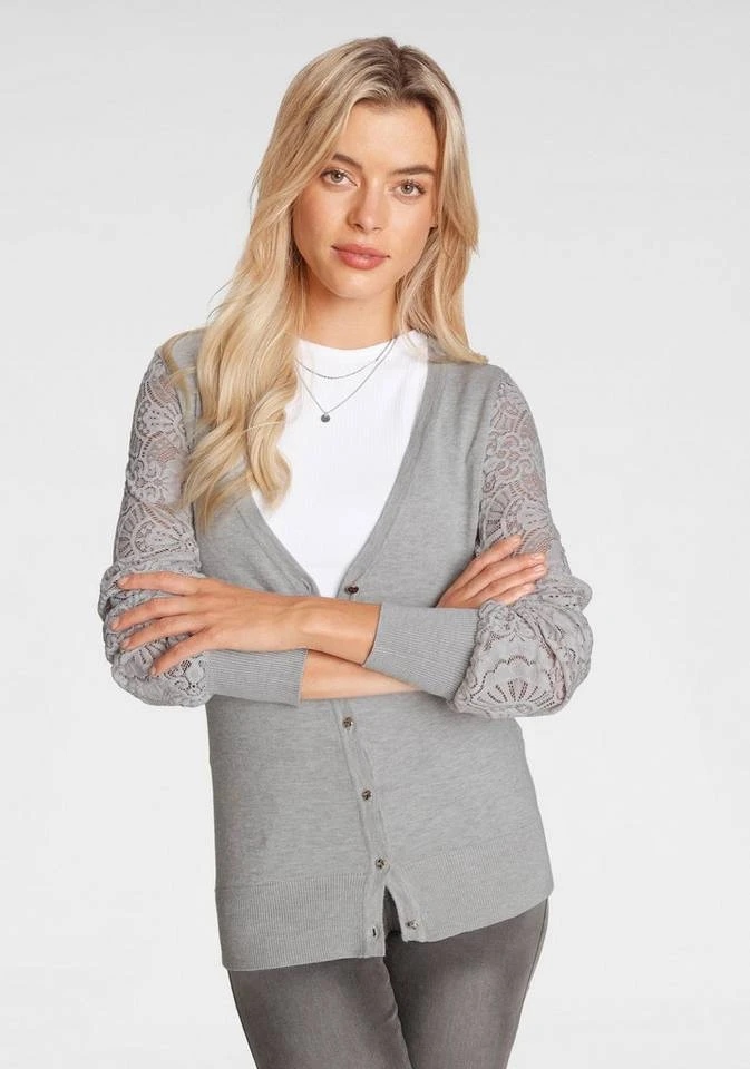 Melrose Strickjacke mit Ärmeln aus Spitze Schwarz, Hellgrau 8 Melrose Strickjacke mit Ärmeln aus Spitze Schwarz, Hellgrau – Bild 8