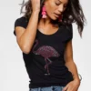 Melrose Rundhalsshirt mit Flamingo aus Glitzersteinen