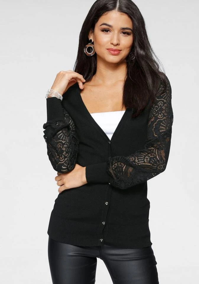 Melrose Strickjacke mit Ärmeln aus Spitze Schwarz, Hellgrau 9 Melrose Strickjacke mit Ärmeln aus Spitze Schwarz, Hellgrau – Bild 9