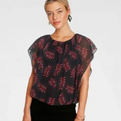Melrose Shirtbluse mit bedrucktem Chiffon Schwarz-rot-gebl&uuml;mt, Grau-rosa-gebl&uuml;mt
