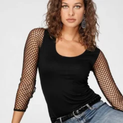 Melrose Rundhalsshirt mit elastischen Ärmeln aus Netz