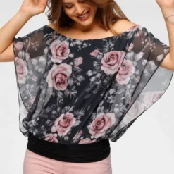 Melrose Shirtbluse mit bedrucktem Chiffon Schwarz-rot-gebl&uuml;mt, Grau-rosa-gebl&uuml;mt -Melrosesan Geschaft d56d34b8 3c59 561e b9b4 0d7777612c19