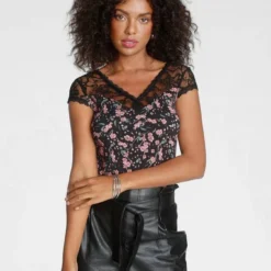 Melrose Tanktop mit Spitze Schwarz, Schwarz-gebl&uuml;mt -Melrosesan Geschaft d81915eb d40c 5670 b7d8 6cbeb27bdec0