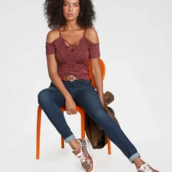 Melrose T-Shirt mit Spitze und Schnürung Braun, Schwarz -Melrosesan Geschaft d94b2b37 3db0 5485 99e3 7d0574597913