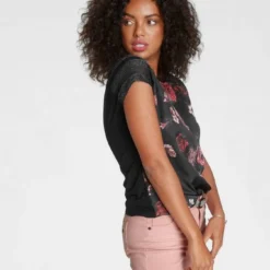 Melrose Shirtbluse mit Glanzgarn und Mesh Schwarz-grau-gemustert, Schwarz-rot-gebl&uuml;mt -Melrosesan Geschaft db494462 7661 5895 9592 23e399ec48b5