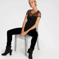 Melrose Rundhalsshirt mit Glitzer und Mesh -Melrosesan Geschaft ddde9602 ab65 5854 acd2 c17879f4327c