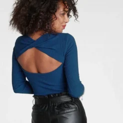 Melrosesan Geschaft 7 Melrose V-Ausschnitt-Pullover mit Knoten am Rücken Royalblau, Schwarz