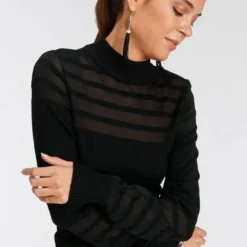 Melrose Stehkragenpullover mit transparenten Streifen und Ballonärmeln - NEUE KOLLEKTION Rot, Schwarz -Melrosesan Geschaft ecd511a0 2627 5e0e 9ee9 7a86056bc7e1