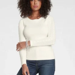Melrose Rundhalspullover mit Zierperlen und Ajourstrick - NEUE KOLLEKTION